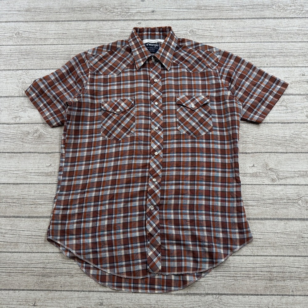 Vintage 90s Wrangler Western Shirt Men's XL Plaid Pearl Snap Short Sleeve USA
